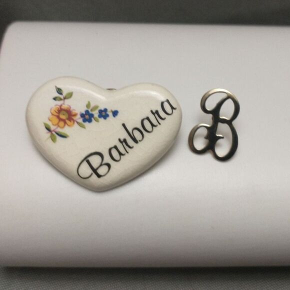 Jewelry - Barbara Heart Shaped Ceramic Tie Tac Pin "B" Monogram Initial Tie tac Vintage